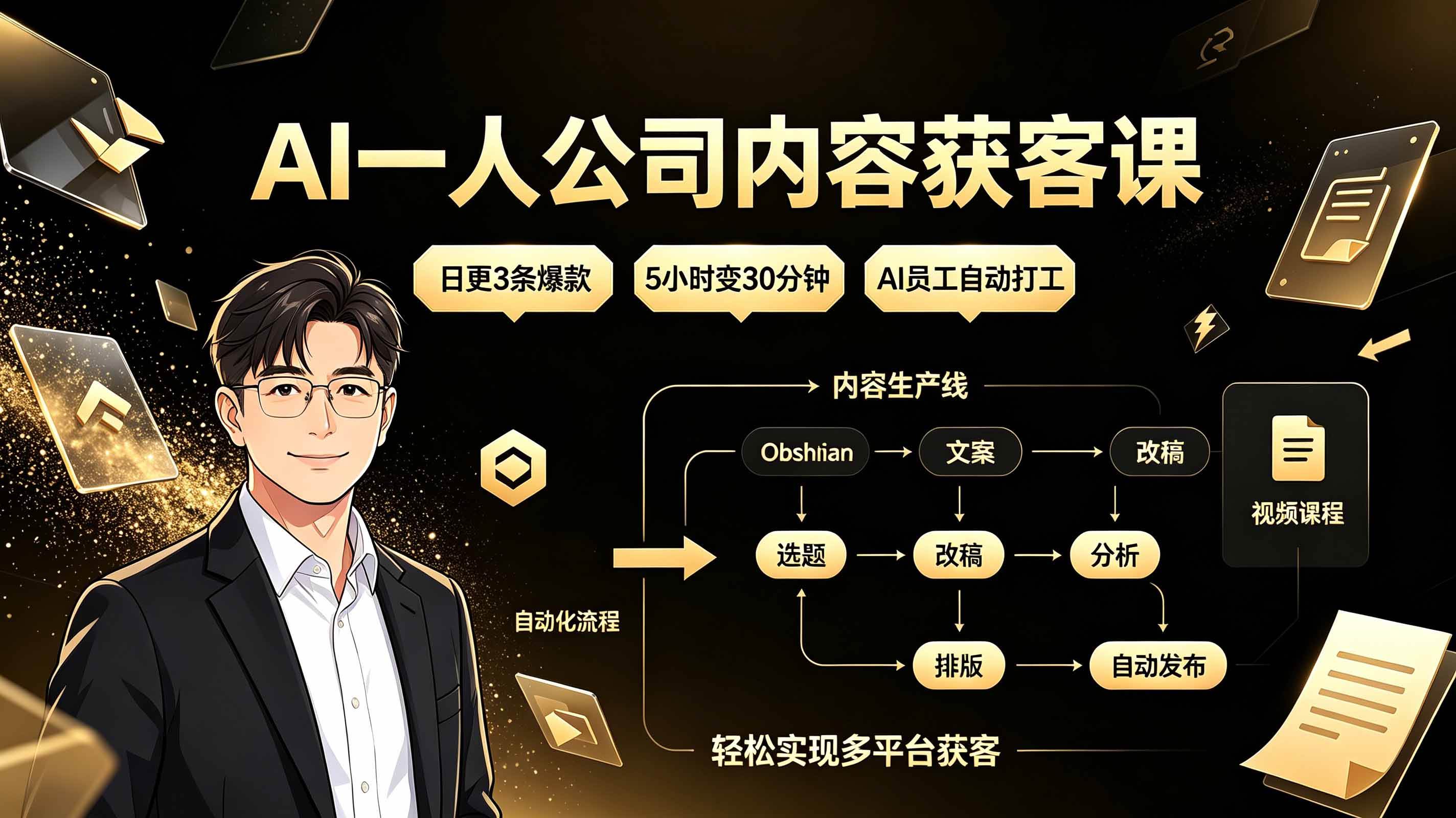（19387期）AI一人公司内容获客课：日更3条爆款×5小时变30分钟×AI员工自动打工，轻松实现多平台获客-来友网创