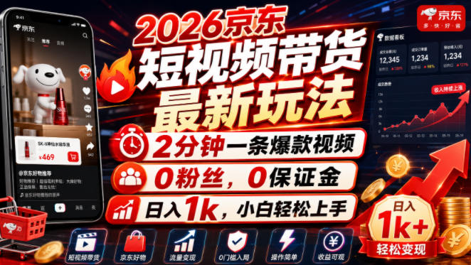 2026京东短视频带货最新玩法，2分钟一条爆款视频，0粉丝，0保证金，日入1k，小白轻松上手【揭秘】-来友网创