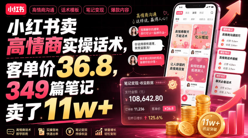 小红书卖高情商实操话术，客单价36.8，349篇笔记卖了11w+！-来友网创