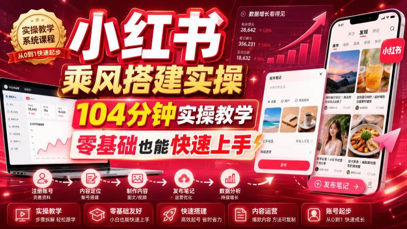 （19396期）小红书乘风搭建实操，104分钟实操教学，零基础也能快速上手-来友网创
