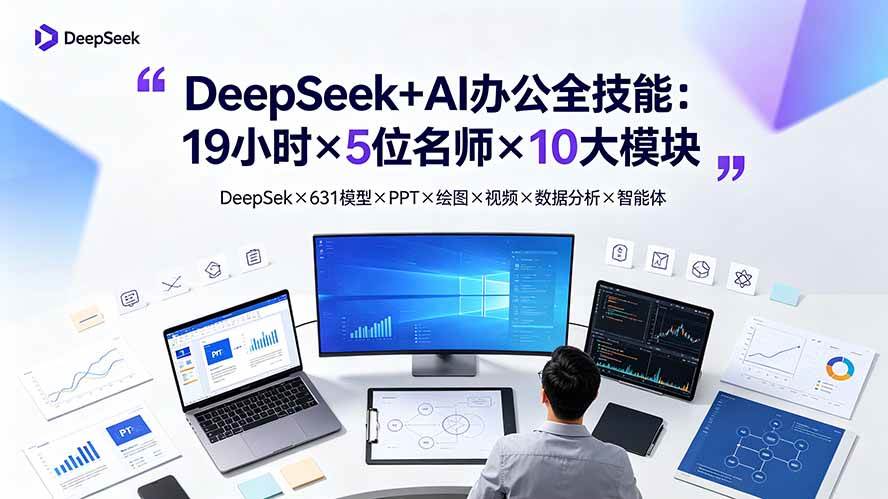 （19411期）DeepSeek+AI办公全技能：19小时×5位名师×10大模块，DeepSeek×631模型×PPT×绘图×视频×数据分析×智能体-来友网创