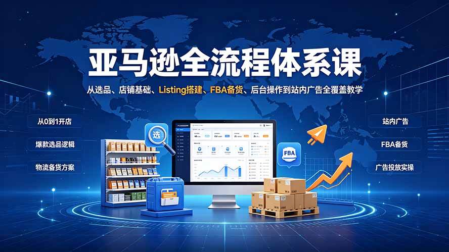 （19409期）亚马逊全流程体系课：从选品、店铺基础、Listing搭建、FBA备货、后台操作到站内广告全覆盖教学-来友网创