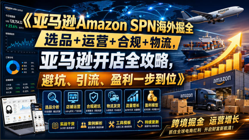 亚马逊Amazon SPN海外掘全，选品+运营+合规+物流，亚马逊开店全攻略，避坑、引流、盈利一步到位-来友网创