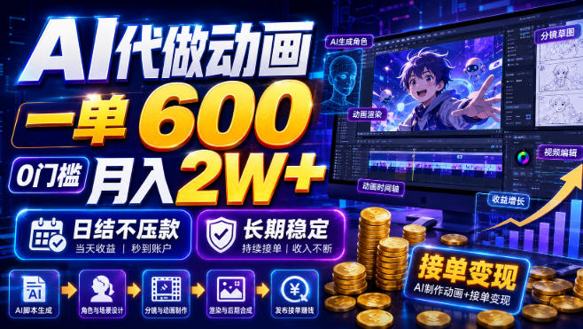AI代做动画，一单600，0门槛月入2W+，日结不压款，长期稳定【揭秘】-来友网创