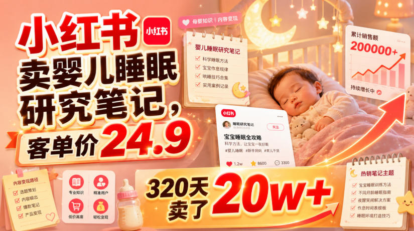 小红书卖婴儿睡眠研究笔记，客单价24.9，320天卖了20w+-来友网创
