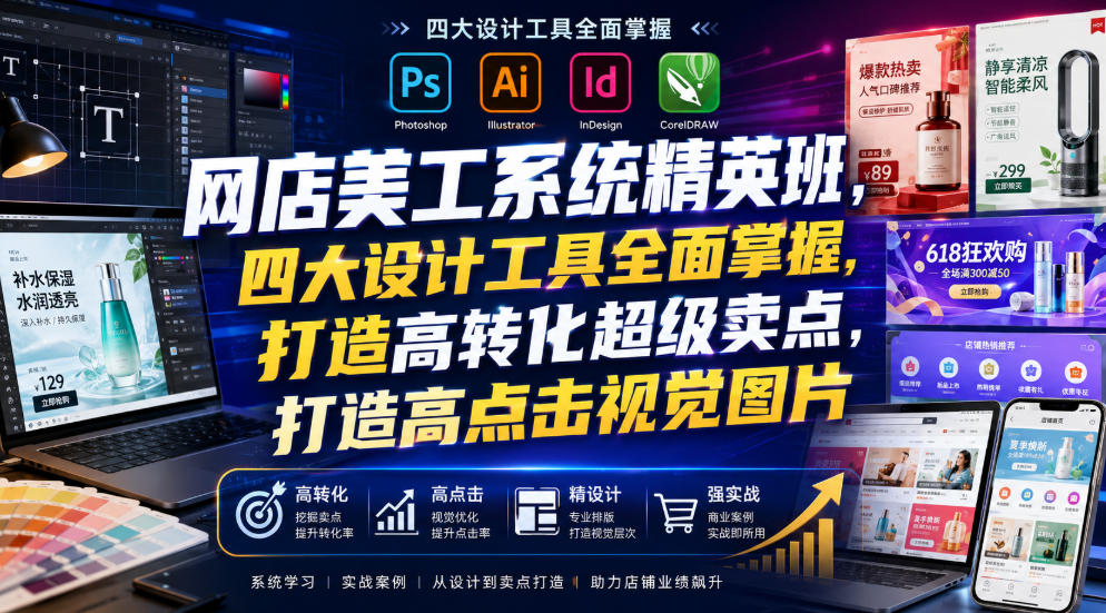网店美工系统精英班，四大设计工具全面掌握，打造高转化超级卖点，打造高点击视觉图片（2026年7月）-来友网创