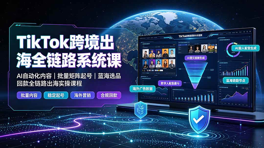 （19425期）TikTok跨境出海全链路系统课-2026年7月：AI自动化内容｜批量矩阵起号｜蓝海选品回款全链路出海实操课程-来友网创