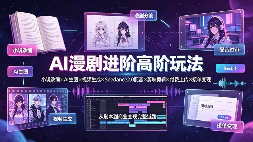 （19430期）AI漫剧进阶高阶玩法：小说改编×AI生图×视频生成×Seedance2.0配音×剪映剪辑×付费上传×接单变现-来友网创