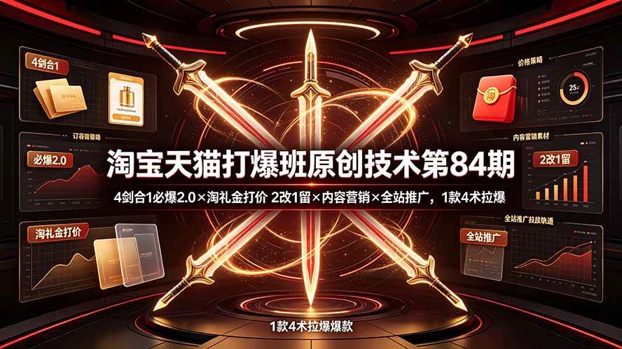 （19428期） 淘宝天猫打爆班原创技术第84期：4剑合1必爆2.0×淘礼金打价×2改1留×内容营销×全站推广，1款4术拉爆-来友网创