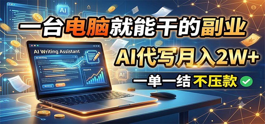 一台电脑就能干的副业，AI代写月入2W+，一单一结不压款-来友网创