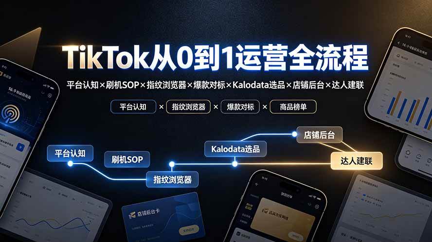 （19480期）TikTok从0到1运营全流程：平台认知×刷机SOP×指纹浏览器×爆款对标×Kalodata选品×店铺后台×达人建联-来友网创