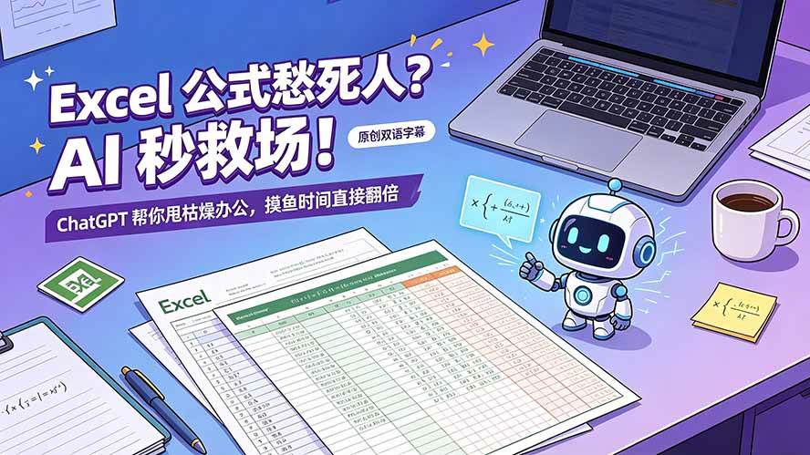 （19487期）Excel 公式愁死人？AI 秒救场！ChatGPT 帮你甩枯燥办公，摸鱼时间直接翻倍【原创双语字幕】-来友网创