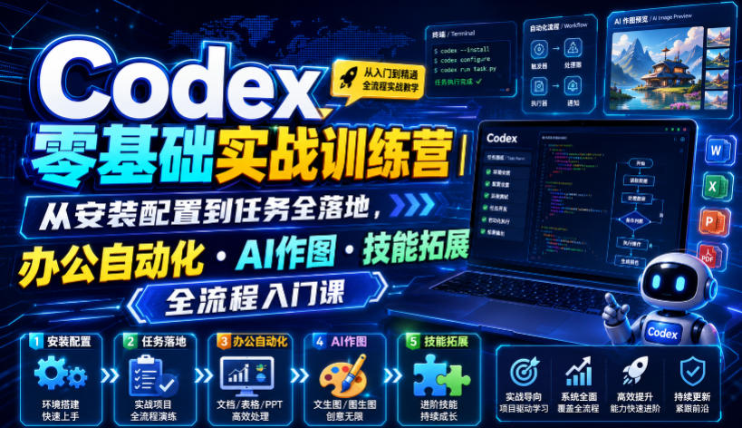 Codex零基础实战训练营｜从安装配置到任务全落地，办公自动化・AI作图・技能拓展全流程入门课-来友网创
