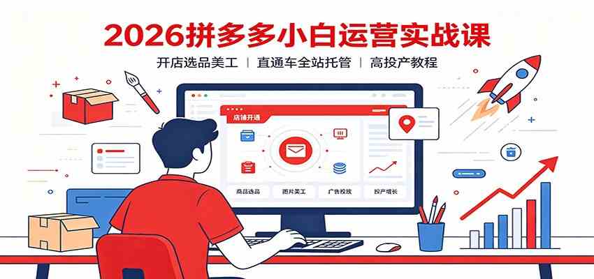 2026拼多多小白运营实战课：开店选品美工，直通车全站托管高投产教程-来友网创