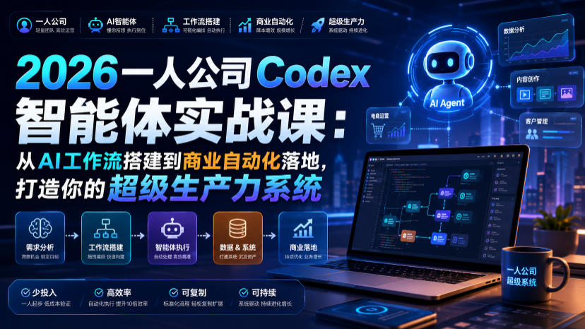 2026一人公司Codex智能体实战课：从AI工作流搭建到商业自动化落地，打造你的超级生产力系统-来友网创