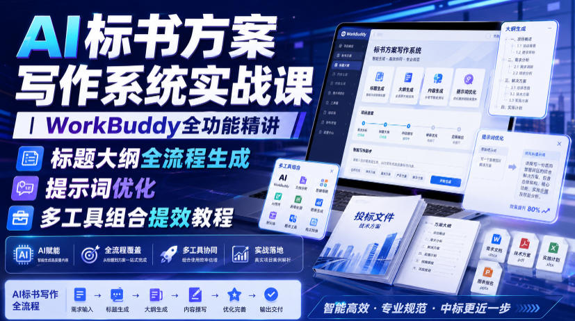 AI标书方案写作系统实战课｜WorkBuddy全功能精讲・标题大纲全流程生成・提示词优化・多工具组合提效教程-来友网创