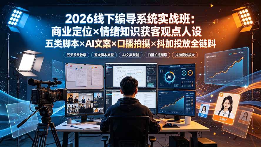（19501期）2026线下编导系统实战班：商业定位×情绪知识获客观点人设五类脚本×AI文案×口播拍摄×抖加投放全链路-来友网创