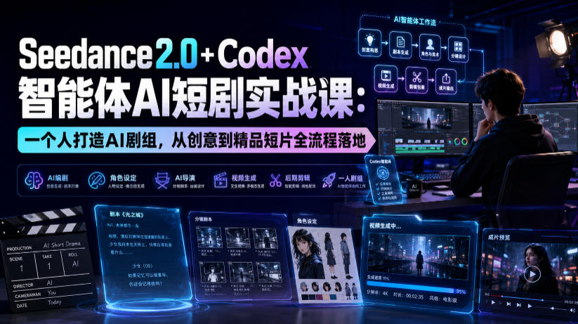 Seedance2.0+Codex智能体AI短剧实战课：一个人打造AI剧组，从创意到精品短片全流程-来友网创
