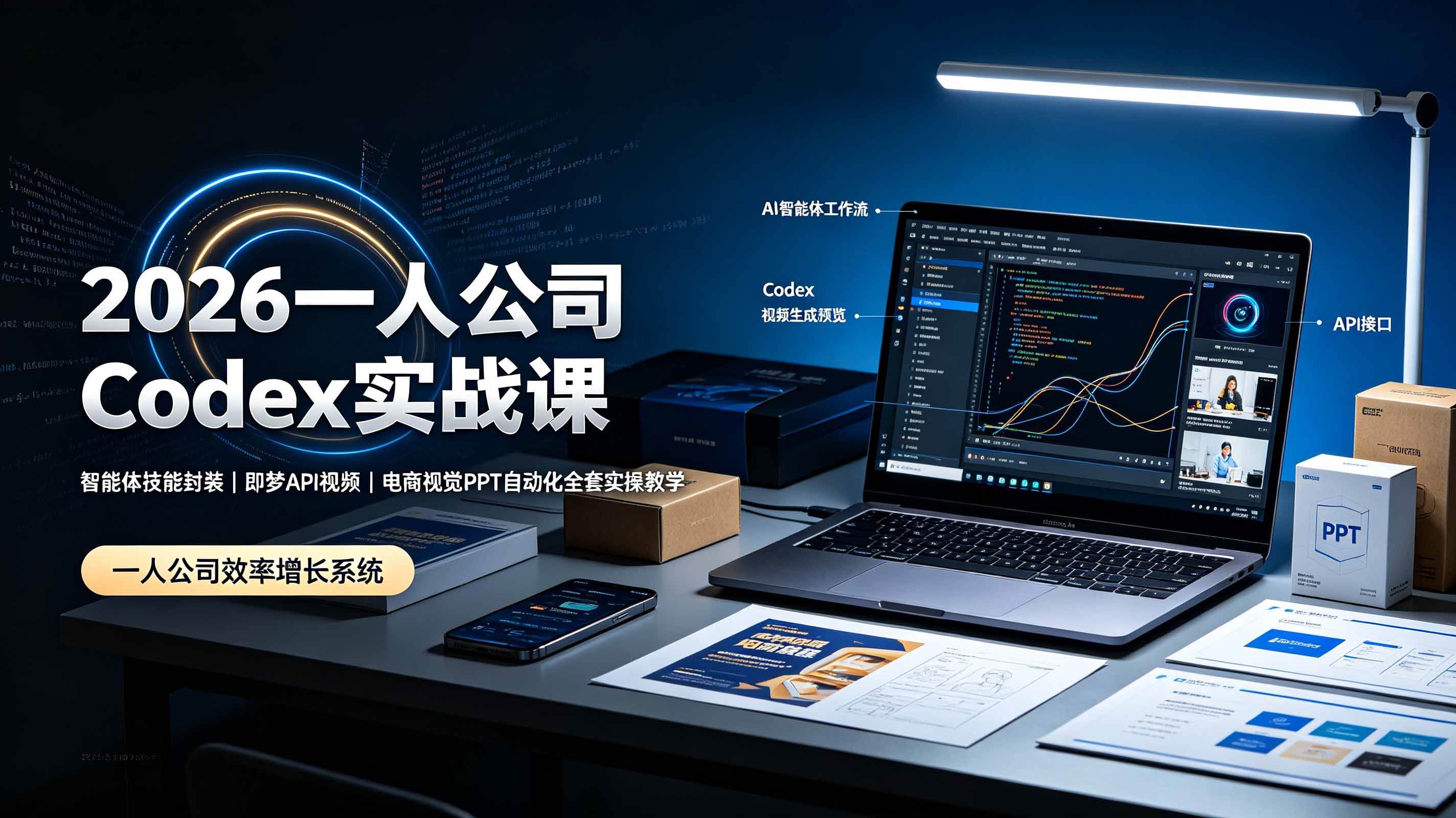 （19503期）2026一人公司Codex实战课◆智能体技能封装｜即梦API视频｜电商视觉PPT自动化全套实操教学-来友网创