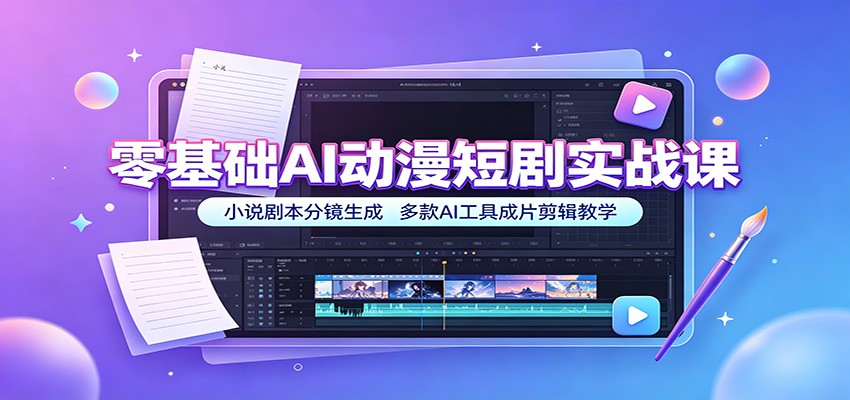 零基础AI动漫短剧实战课：小说剧本分镜生成，多款AI工具成片剪辑教学-来友网创