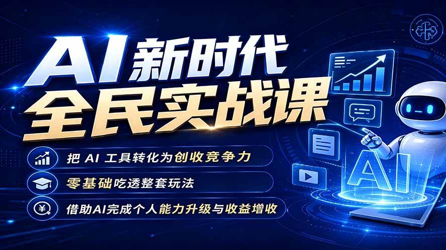 （19519期）AI新时代全民实战课，把 AI 工具转化为创收竞争力，零基础吃透整套玩法，借助AI完成个人能力升级与收益增收。-来友网创