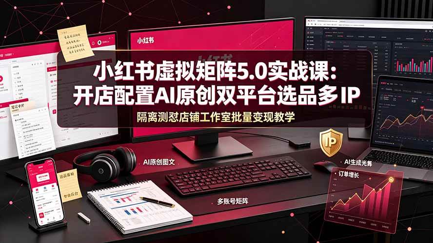 （19521期）小红书虚拟矩阵5.0实战课：开店配置｜AI原创｜双平台选品｜多IP隔离｜测怼店铺工作室批量变现实操教学-来友网创