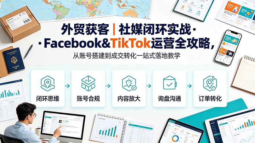 （19526期）外贸获客｜社媒闭环实战·Facebook&TikTok运营全攻略，从账号搭建到成交转化一站式落地教学-来友网创