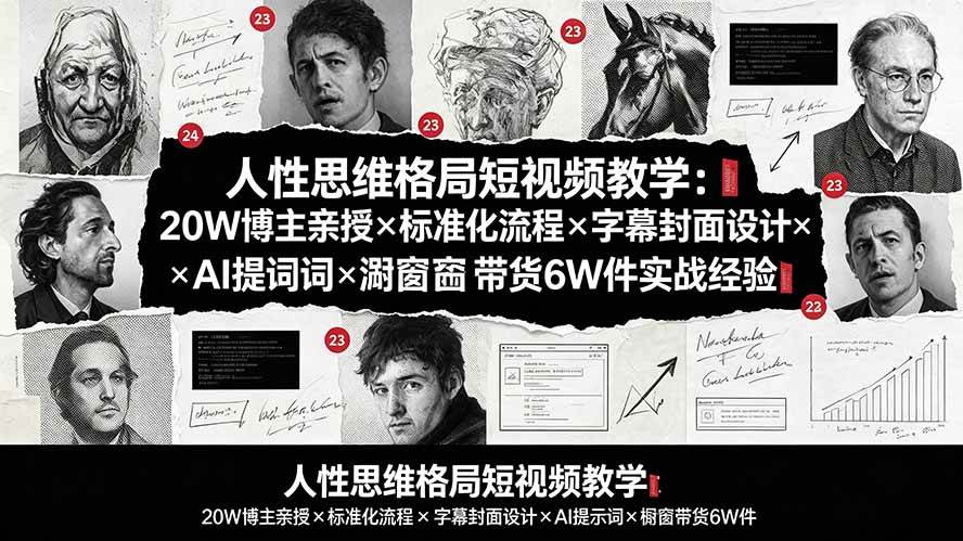 （19538期）人性思维格局短视频教学：20W博主亲授×标准化流程×字幕封面设计×AI提示词×橱窗带货6W件实战经验-来友网创