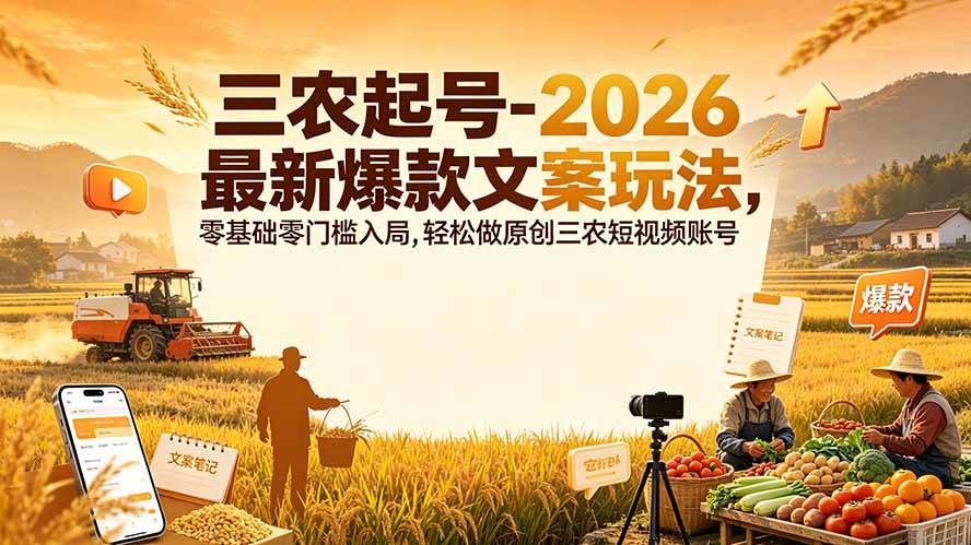 （19537期）三农起号-2026 最新爆款文案玩法，零基础零门槛入局，轻松做原创三农短视频账号-来友网创