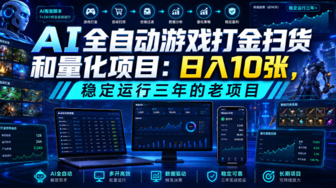 AI全自动游戏打金扫货和量化项目：日入10张，稳定运行三年的老项目！【揭秘】-来友网创