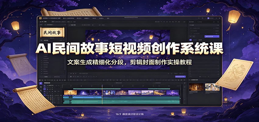 AI民间故事短视频创作系统课：文案生成精细化分段，剪辑封面制作实操教程-来友网创