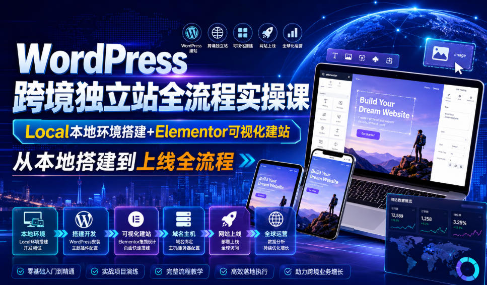 WordPress跨境独立站全流程实操课｜Local本地环境搭建+Elementor可视化建站，从本地搭建到上线全流程-来友网创
