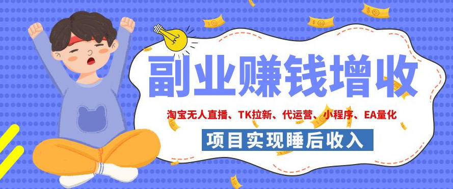 2026年多个真实落地副业项目，手把手带你搭建被动收入管道（淘宝无人直播、海外TK拉新、CSGO饰品交易、去水印小程序等）【揭秘】-来友网创