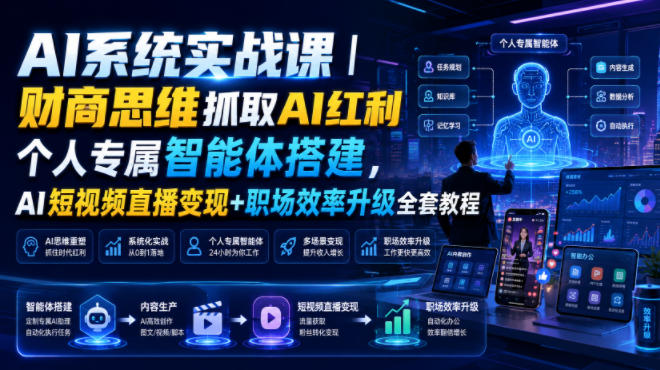 AI系统实战课｜财商思维抓取AI红利｜个人专属智能体搭建，AI短视频直播变现+职场效率升级全套教程-来友网创