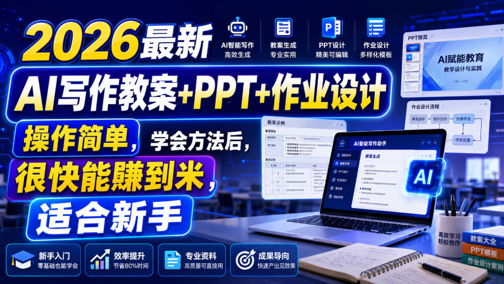 2026最新AI写作教案+PPT+作业设计，操作简单，学会方法后，很快能賺到米，适合新手-来友网创