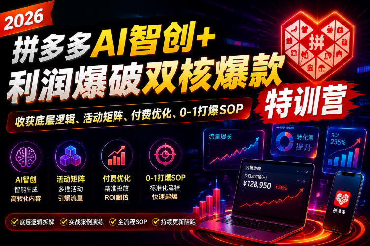 2026拼多多AI智创+利润爆破双核爆款特训营，收获底层逻辑、活动矩阵、付费优化、0-1打爆SOP（更新0727）-来友网创