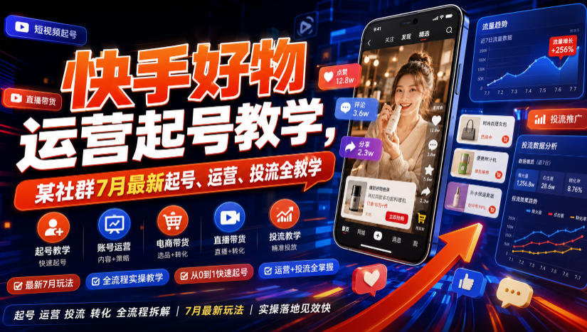 快手好物运营起号教学，某社群7月最新起号、运营、投流全教学-来友网创