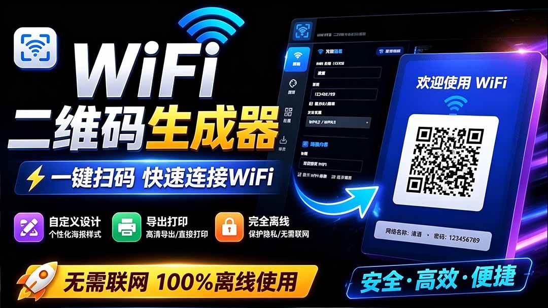 （19566期）完全离线使用！WiFi二维码生成器，一键扫码快速连接WiFi，支持自定义风格导出 WiFi二维码生成器-来友网创