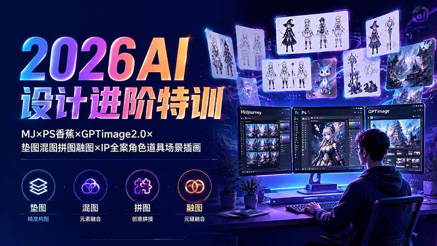 （19569期）2026AI设计进阶特训：MJ×PS香蕉×GPTimage2.0×垫图混图拼图融图×IP全案角色道具场景插画-来友网创