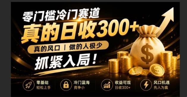 （19575期）零成本冷门赛道，真的日300+真风口，做得人极少！赶紧入局，超级简单！-来友网创