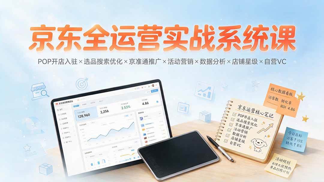 （19581期）京东全运营实战系统课：POP开店入驻×选品搜索优化×京准通推广×活动营销×数据分析×店铺星级×自营VC-来友网创