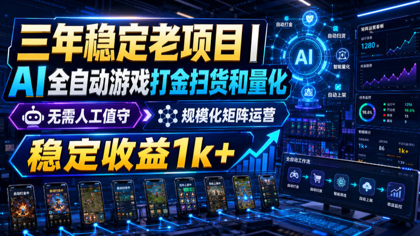 三年稳定老项目｜AI全自动游戏打金扫货和量化，无需人工值守，规模化矩阵运营，稳定收益1k+【揭秘】-来友网创