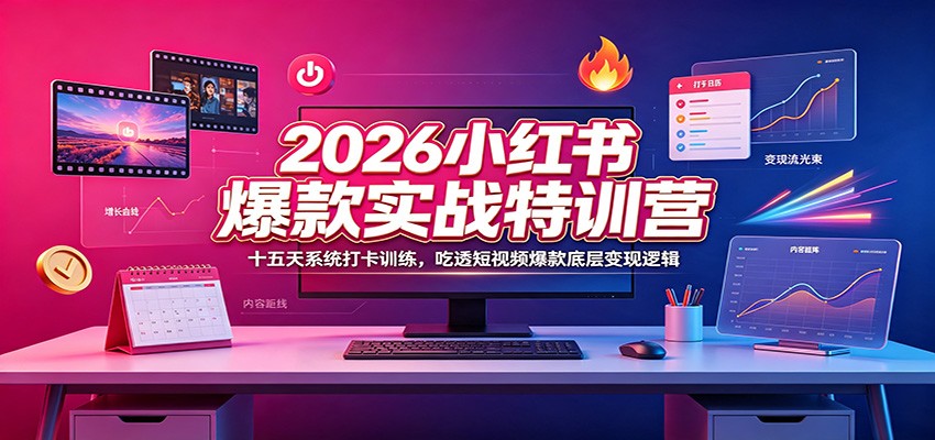 2026小红书爆款实战特训营：十五天系统打卡训练，吃透短视频爆款底层变现逻辑-来友网创