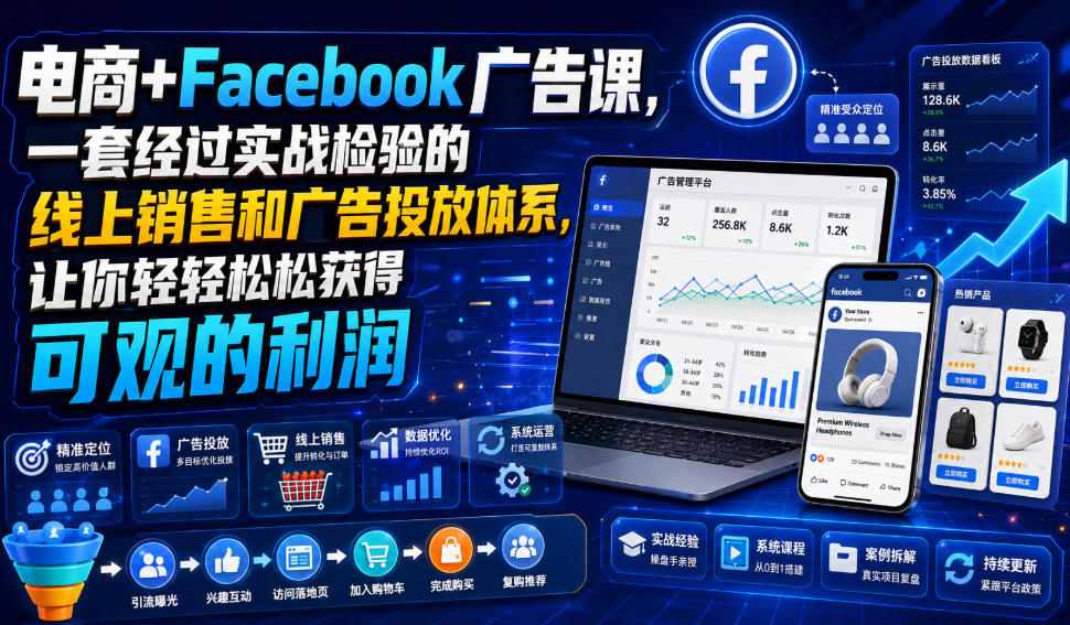 电商+Facebook广告课，一套经过实战检验的线上销售和广告投放体系，让你轻轻松松获得可观的利润【原创双语字幕】-来友网创