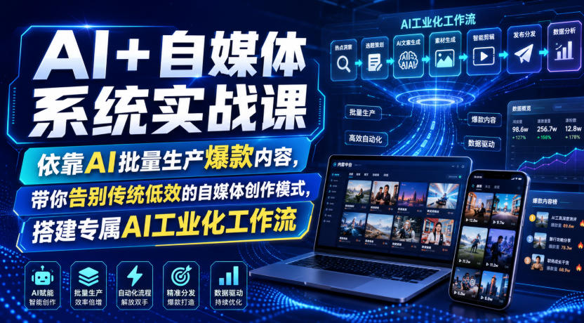 AI+自媒体系统实战课，依靠AI批量生产爆款内容，带你告别传统低效的自媒体创作模式，搭建专属AI工业化工作流-来友网创