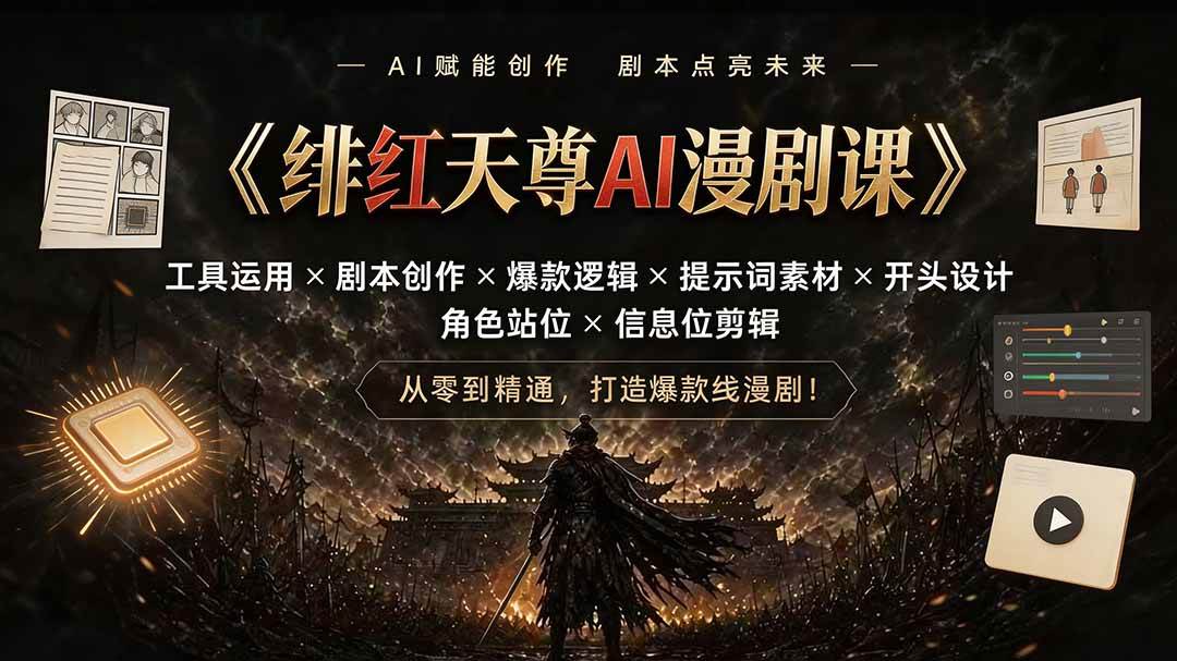 （19597期）绯红天尊AI漫剧课｜工具运用×剧本创作×爆款逻辑×提示词素材×开头设计×角色站位×信息位剪辑-来友网创