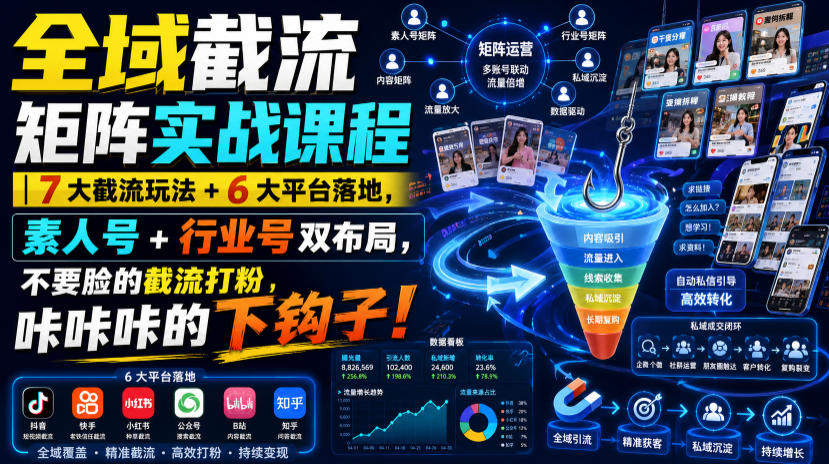 全域截流矩阵实战课程｜7大截流玩法+6大平台落地，素人号+行业号双布局，不要脸的截流打粉，咔咔咔的下钩子！-来友网创