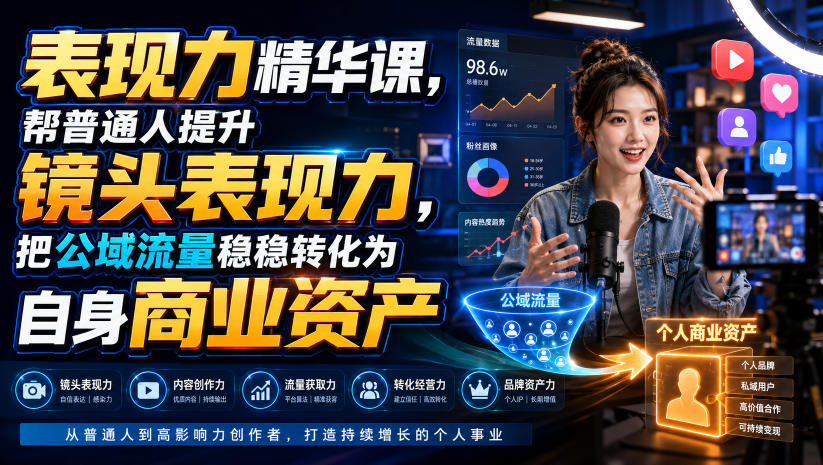 表现力精华课，帮普通人提升镜头表现力，把公域流量稳稳转化为自身商业资产-来友网创