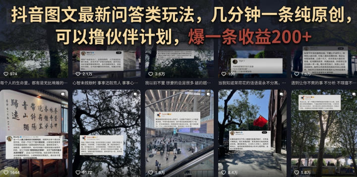 抖音图文最新问答类玩法，几分钟一条纯原创，可以撸伙伴计划，爆一条收益200+-来友网创