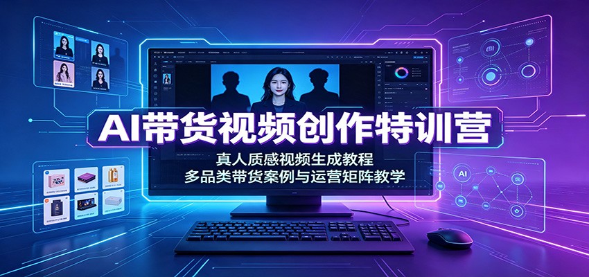 AI带货视频创作特训营：真人质感视频生成教程，多品类带货案例与运营矩阵教学-来友网创